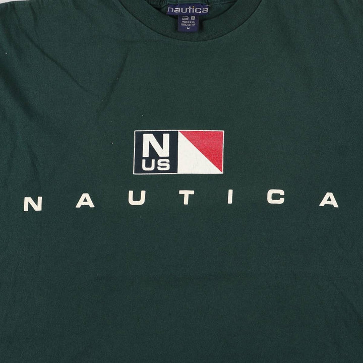 Vintage 90'S Nautica short-sleeved printed T-shirt, Made in USA, Men's Size Medium cotton Green type dark green Vintage Second Hand