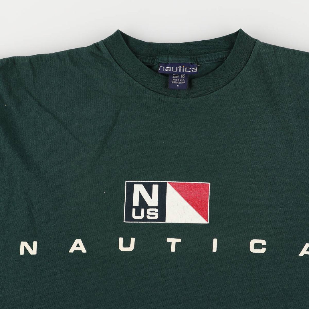 Vintage 90'S Nautica short-sleeved printed T-shirt, Made in USA, Men's Size Medium cotton Green type dark green Vintage Second Hand