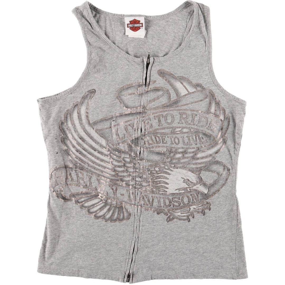 Harley-Davidson Eagle Pattern Full-Zip Large Print Tank Top, Women's Size Medium cotton gray type Vintage Second Hand