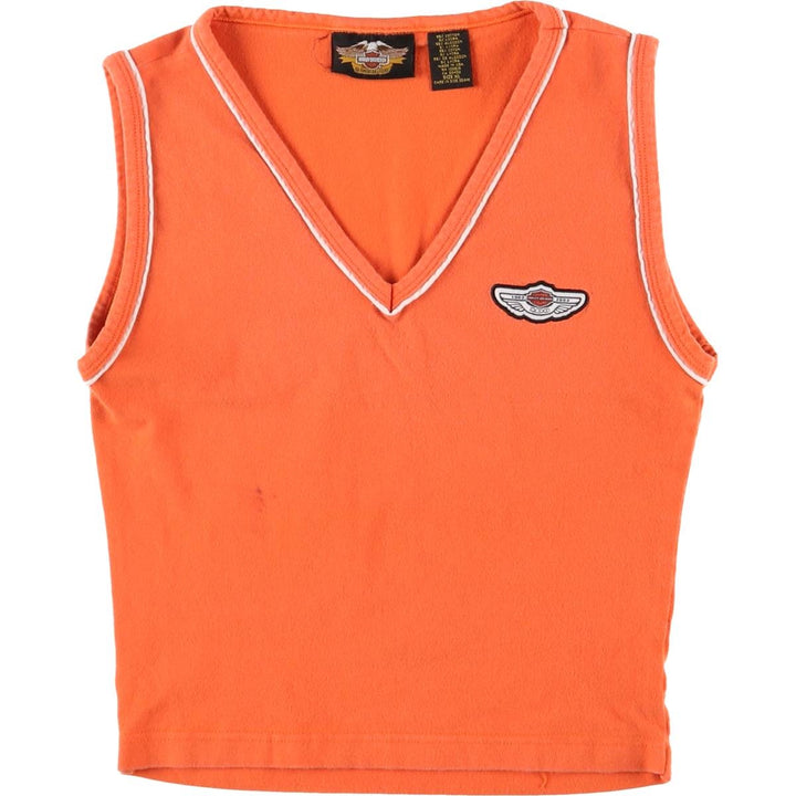 Harley-Davidson V-neck cropped tank top, Made in USA, Women's XL cotton orange type Vintage Second Hand