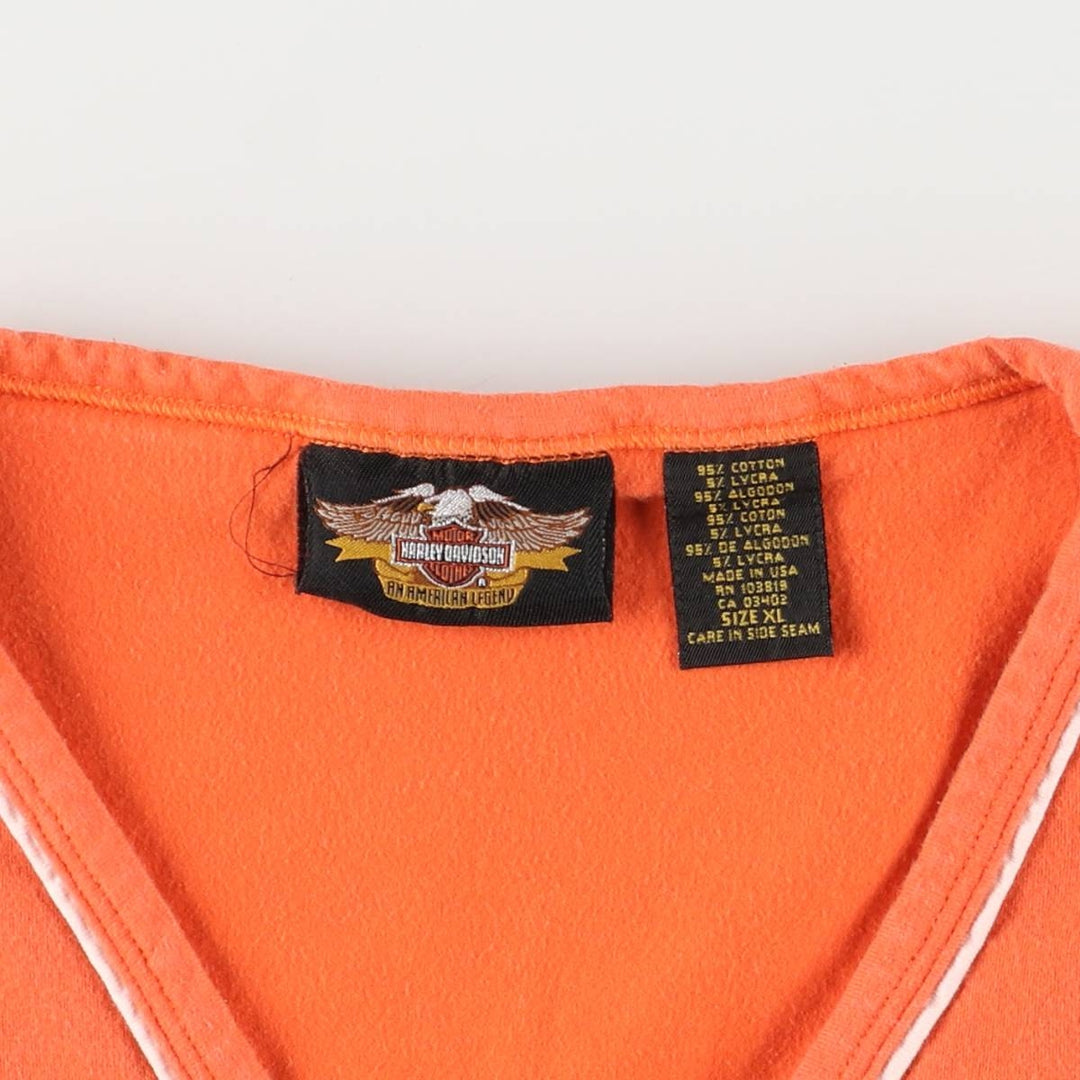 Harley-Davidson V-neck cropped tank top, Made in USA, Women's XL cotton orange type Vintage Second Hand
