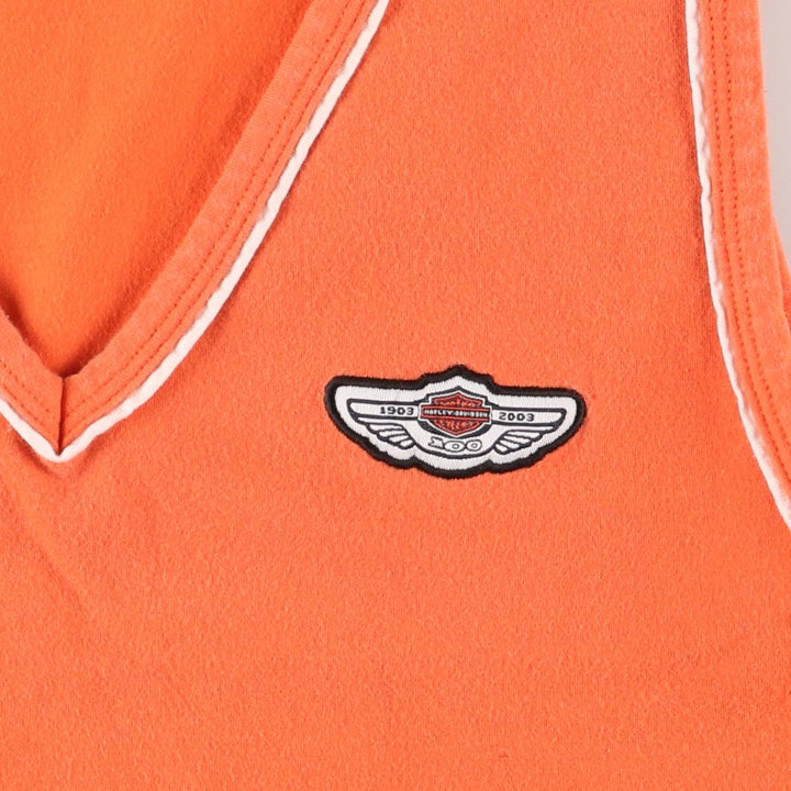 Harley-Davidson V-neck cropped tank top, Made in USA, Women's XL cotton orange type Vintage Second Hand