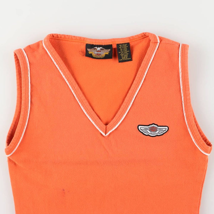 Harley-Davidson V-neck cropped tank top, Made in USA, Women's XL cotton orange type Vintage Second Hand