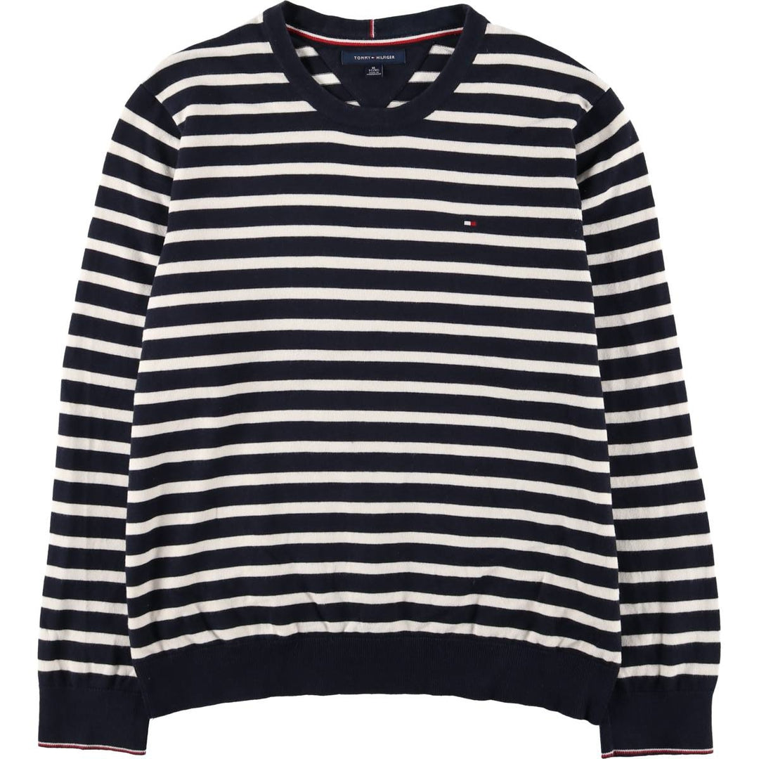 Tommy Hilfiger Border Pattern Cotton Knit Sweater Women's XL cotton navy blue type Vintage Second Hand