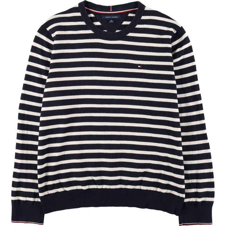 Tommy Hilfiger Border Pattern Cotton Knit Sweater Women's XL cotton navy blue type Vintage Second Hand