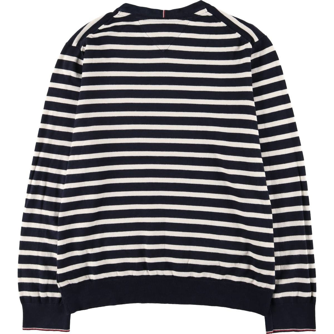 Tommy Hilfiger Border Pattern Cotton Knit Sweater Women's XL cotton navy blue type Vintage Second Hand