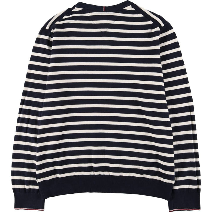 Tommy Hilfiger Border Pattern Cotton Knit Sweater Women's XL cotton navy blue type Vintage Second Hand