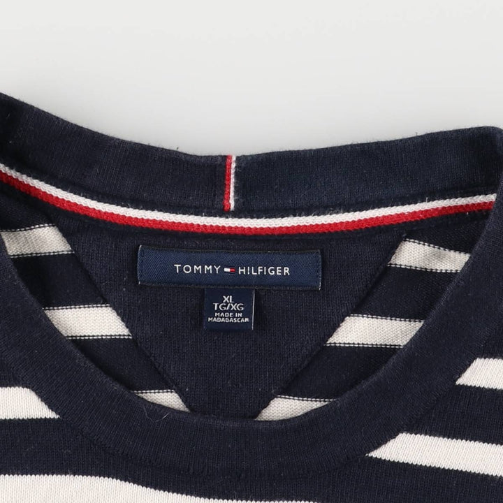 Tommy Hilfiger Border Pattern Cotton Knit Sweater Women's XL cotton navy blue type Vintage Second Hand