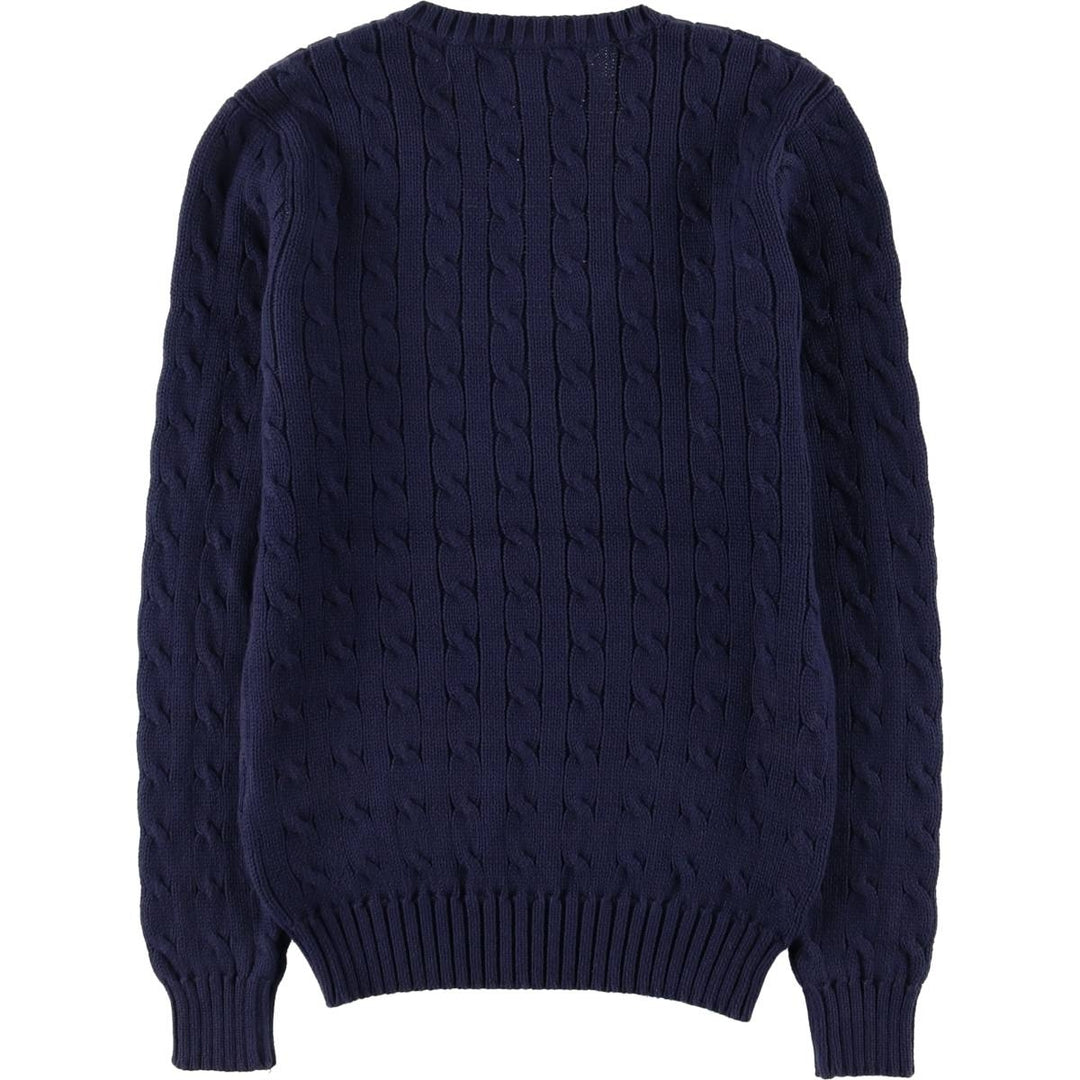 Ralph Lauren RALPH LAUREN SPORT Cable knit V-neck cotton knit sweater Women's M size cotton navy blue type Vintage Second Hand