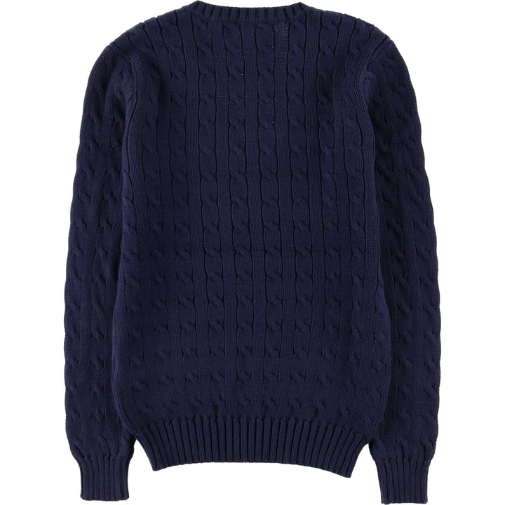 Ralph Lauren RALPH LAUREN SPORT Cable knit V-neck cotton knit sweater Women's M size cotton navy blue type Vintage Second Hand