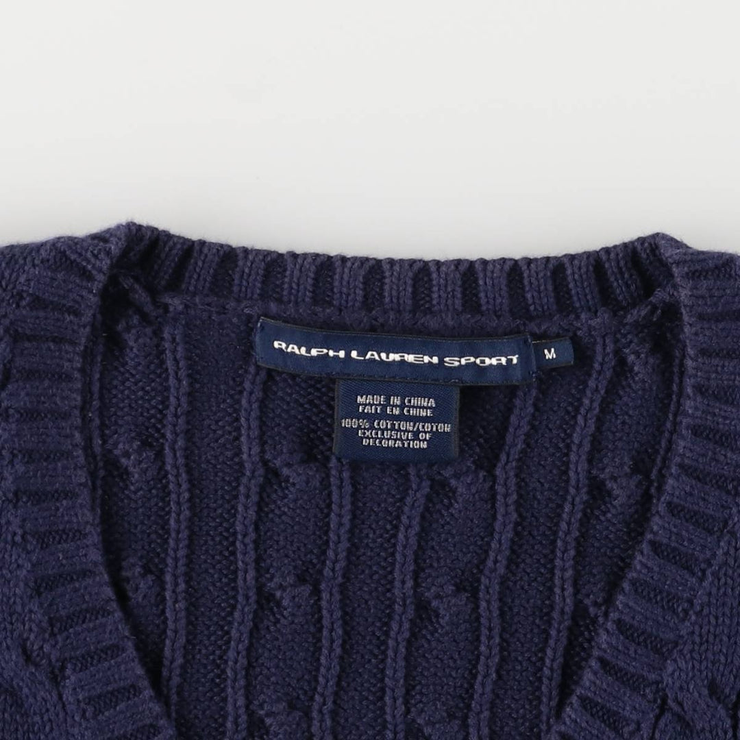 Ralph Lauren RALPH LAUREN SPORT Cable knit V-neck cotton knit sweater Women's M size cotton navy blue type Vintage Second Hand