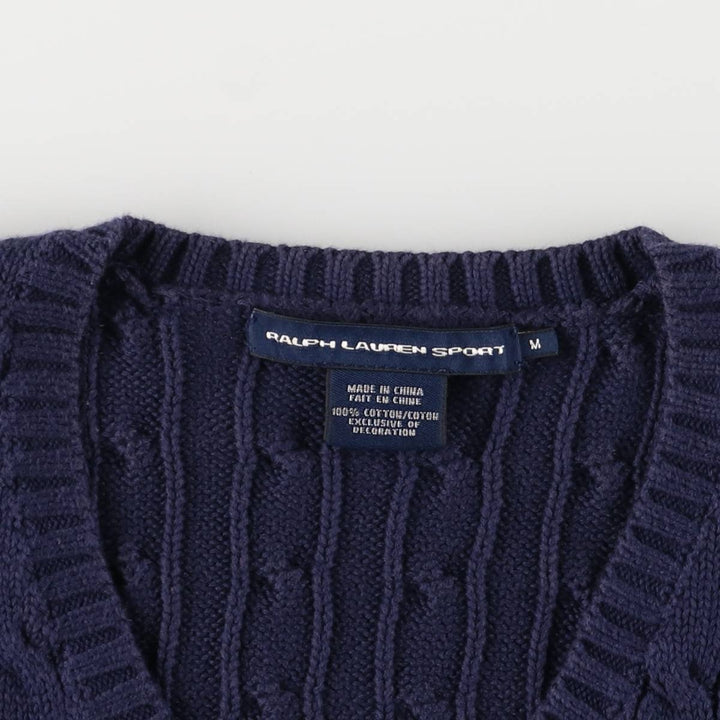Ralph Lauren RALPH LAUREN SPORT Cable knit V-neck cotton knit sweater Women's M size cotton navy blue type Vintage Second Hand