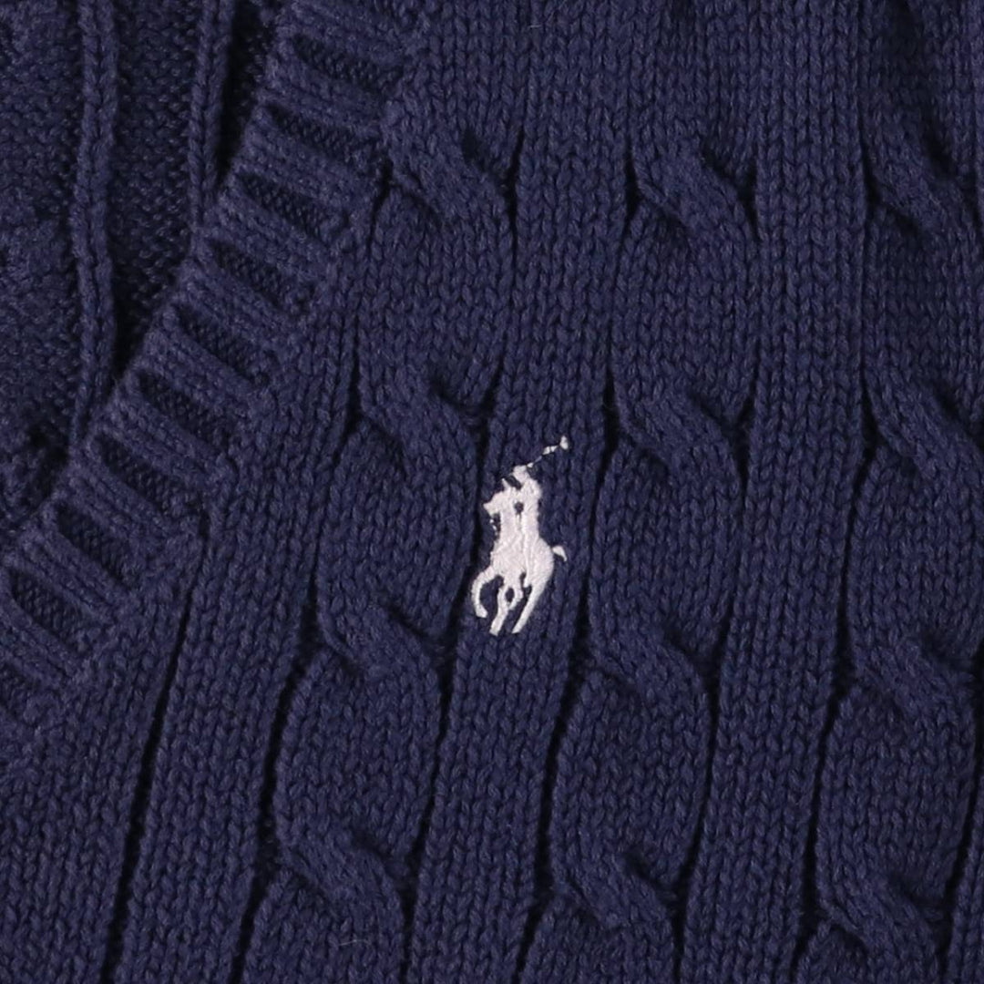 Ralph Lauren RALPH LAUREN SPORT Cable knit V-neck cotton knit sweater Women's M size cotton navy blue type Vintage Second Hand