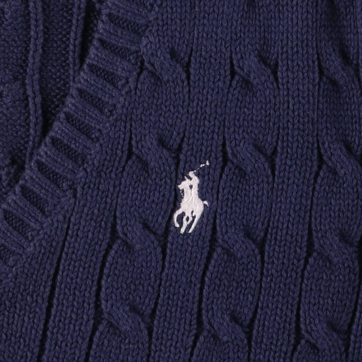 Ralph Lauren RALPH LAUREN SPORT Cable knit V-neck cotton knit sweater Women's M size cotton navy blue type Vintage Second Hand