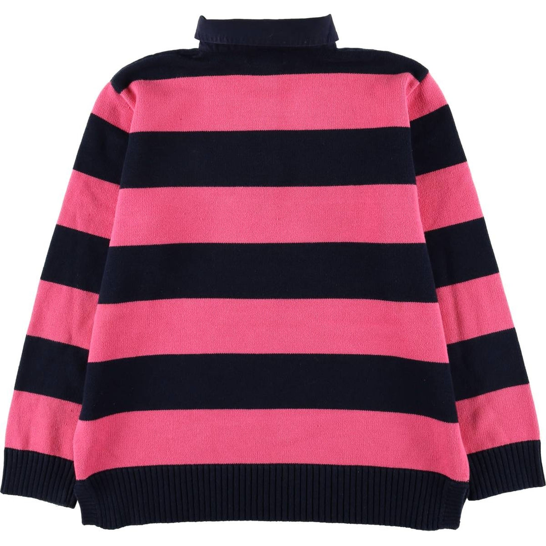 Ralph Lauren LAUREN Lauren Striped Pattern Polo Knit Sweater, Women's Size L cotton pink type Vintage Second Hand