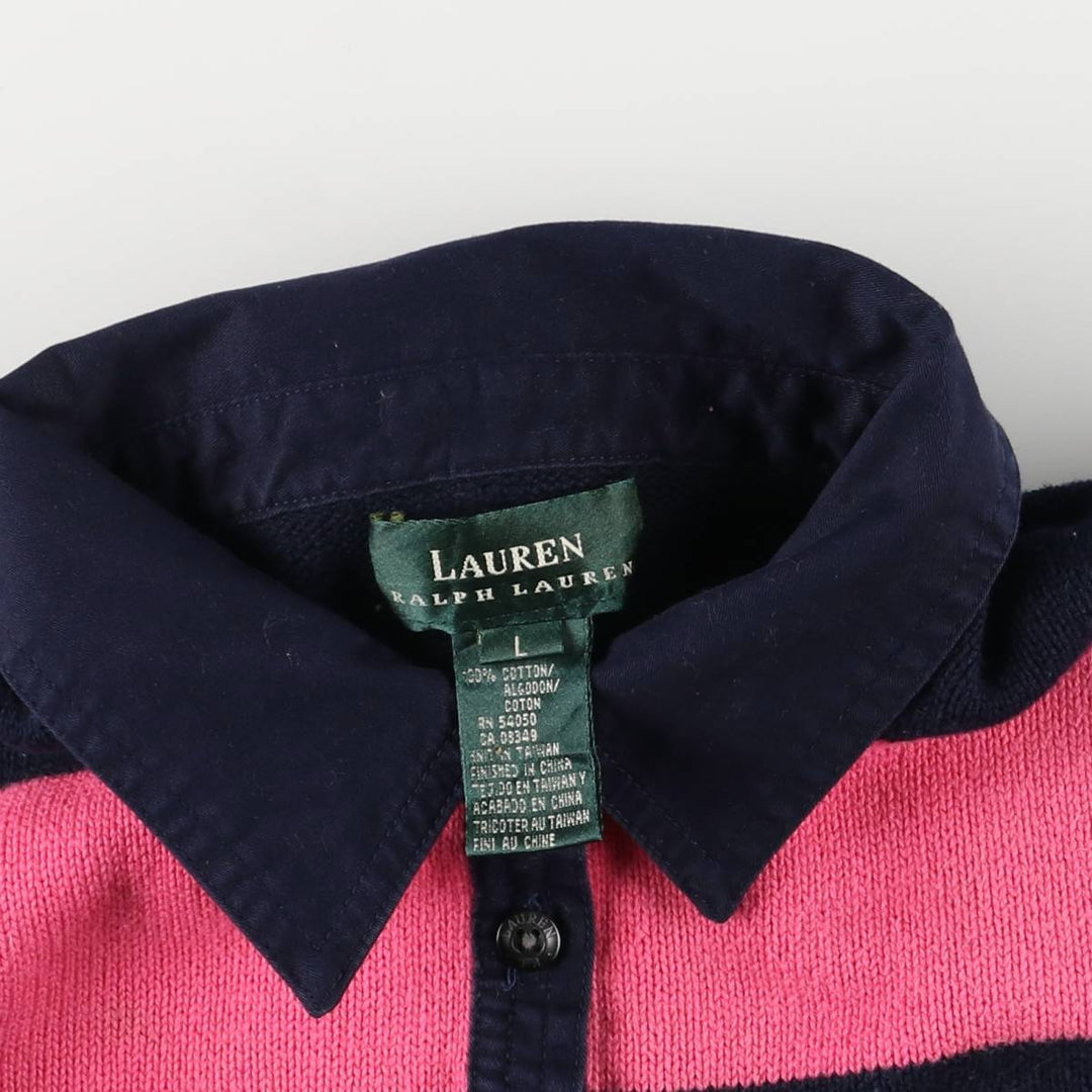 Ralph Lauren LAUREN Lauren Striped Pattern Polo Knit Sweater, Women's Size L cotton pink type Vintage Second Hand