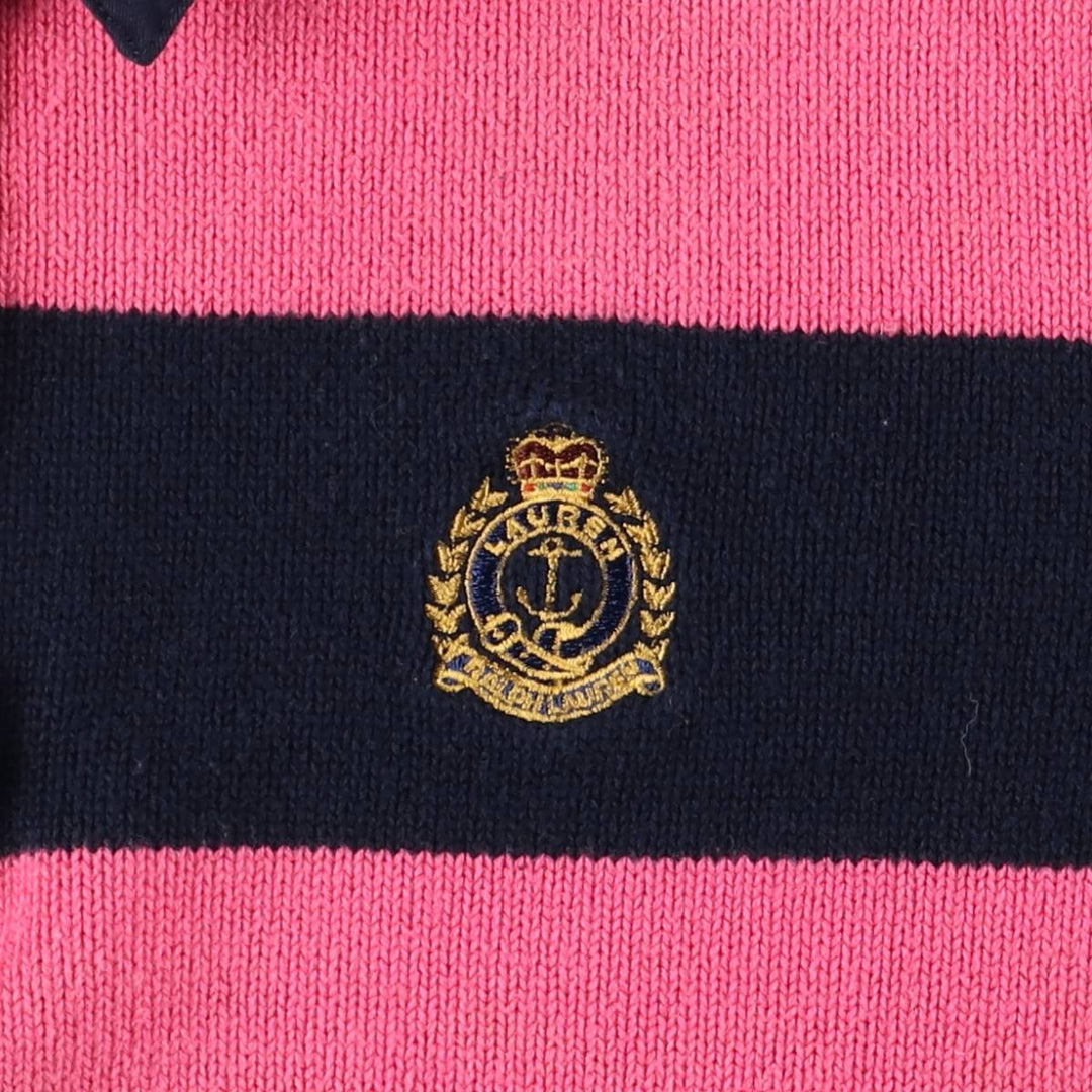 Ralph Lauren LAUREN Lauren Striped Pattern Polo Knit Sweater, Women's Size L cotton pink type Vintage Second Hand