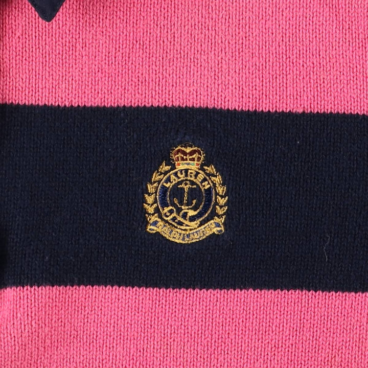 Ralph Lauren LAUREN Lauren Striped Pattern Polo Knit Sweater, Women's Size L cotton pink type Vintage Second Hand