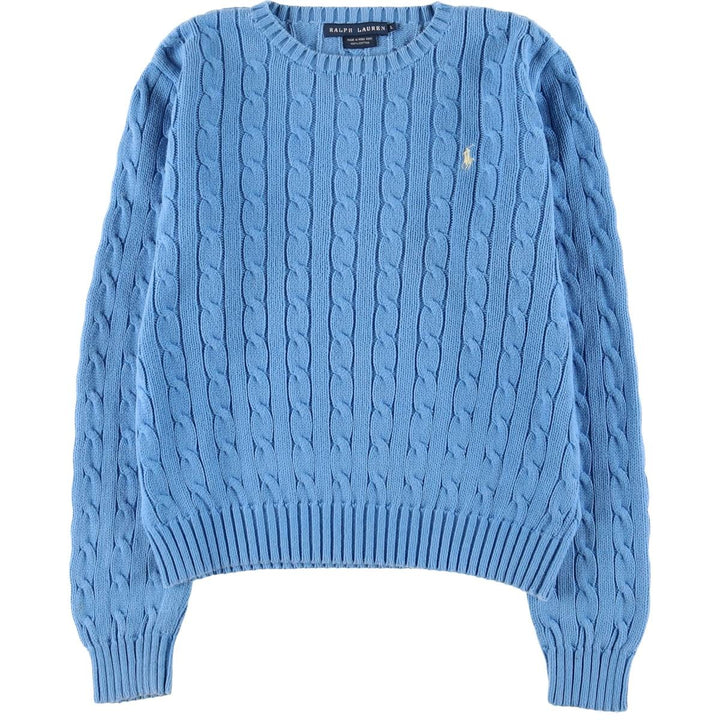 Ralph Lauren cable knit cotton sweater, size L cotton Blue type light blue Vintage Second Hand