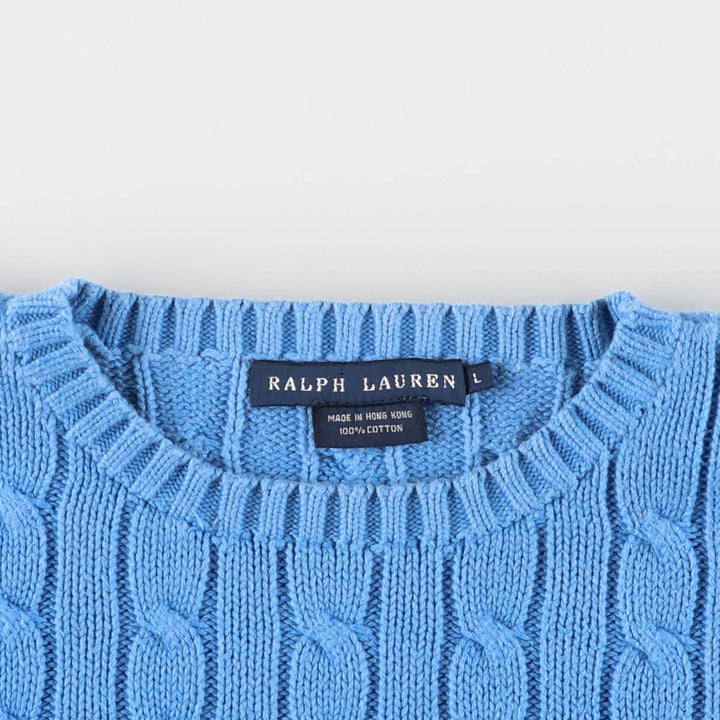 Ralph Lauren cable knit cotton sweater, size L cotton Blue type light blue Vintage Second Hand
