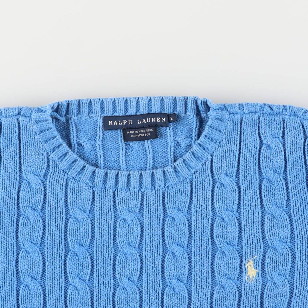 Ralph Lauren cable knit cotton sweater, size L cotton Blue type light blue Vintage Second Hand