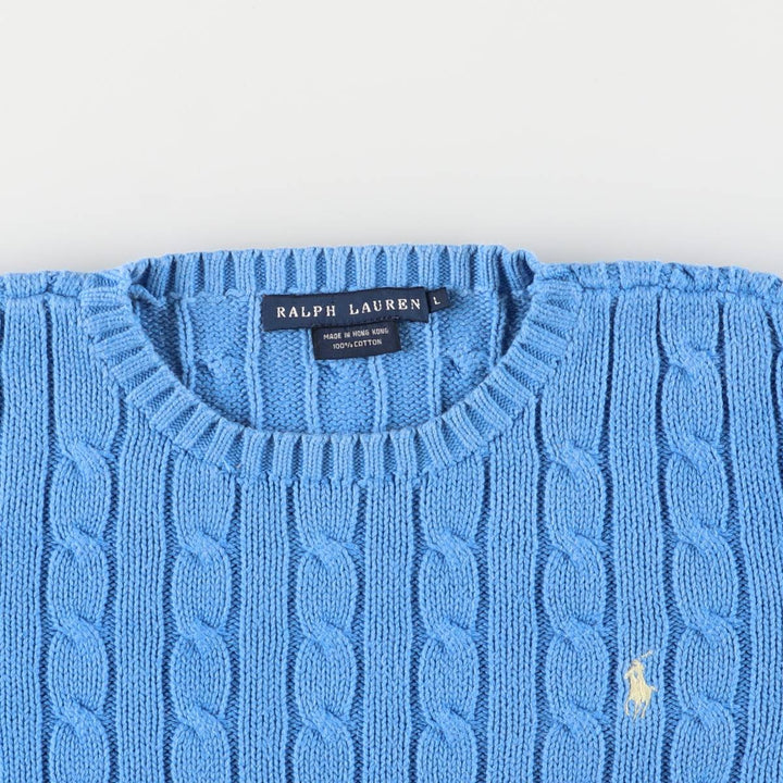Ralph Lauren cable knit cotton sweater, size L cotton Blue type light blue Vintage Second Hand
