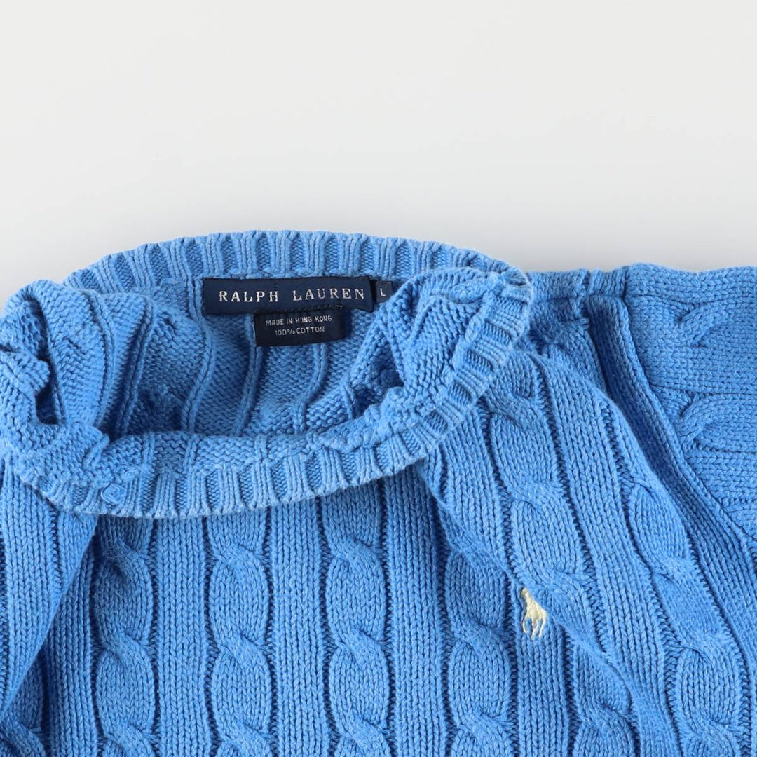 Ralph Lauren cable knit cotton sweater, size L cotton Blue type light blue Vintage Second Hand