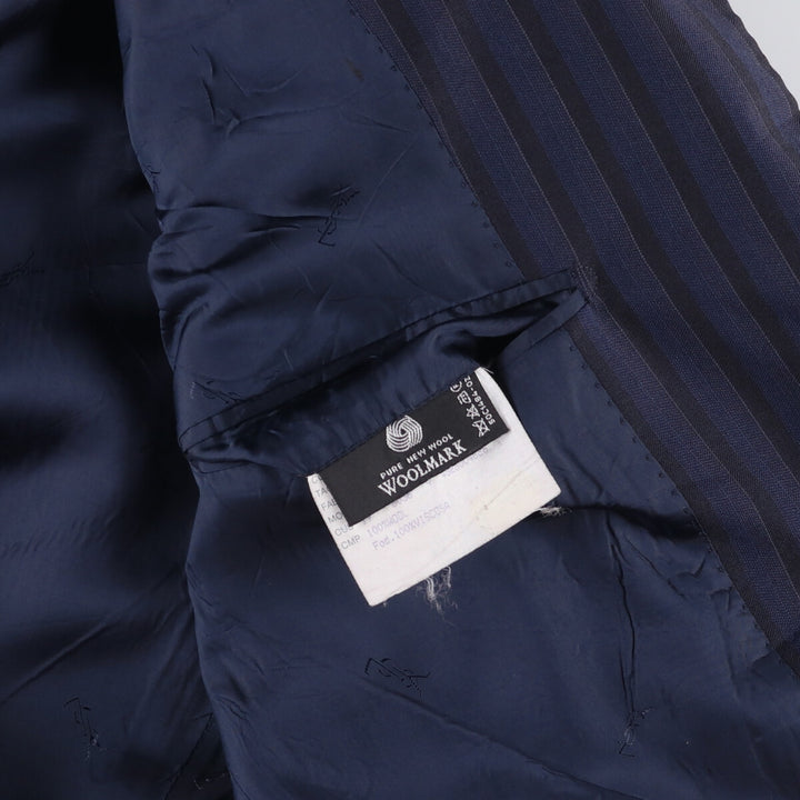 Yves Saint Laurent POUR HOMME Striped Wool Tailored Jacket, Made in Italy, Men's Size L wool navy blue type Vintage Second Hand