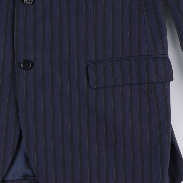 Yves Saint Laurent POUR HOMME Striped Wool Tailored Jacket, Made in Italy, Men's Size L wool navy blue type Vintage Second Hand