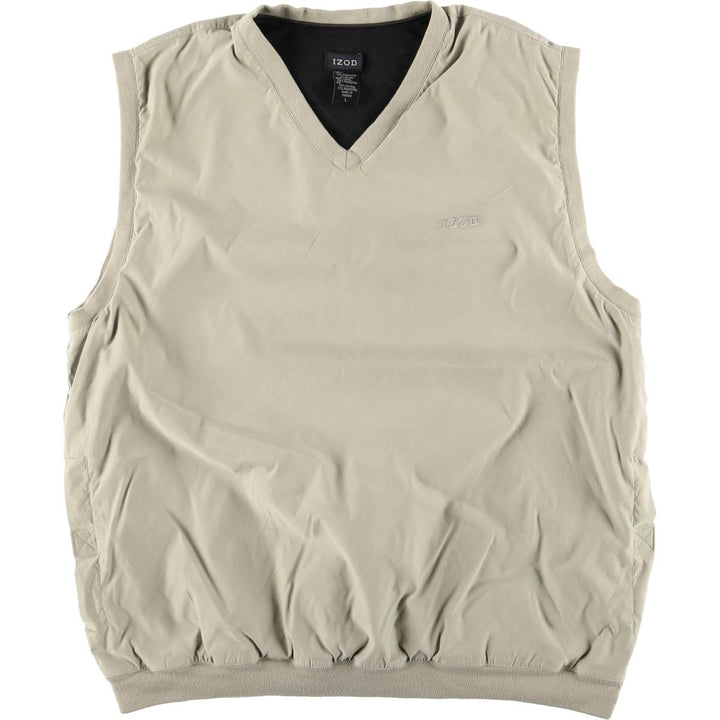 IZOD V-neck warm-up vest, men's size L polyester Khaki type beige Vintage Second Hand
