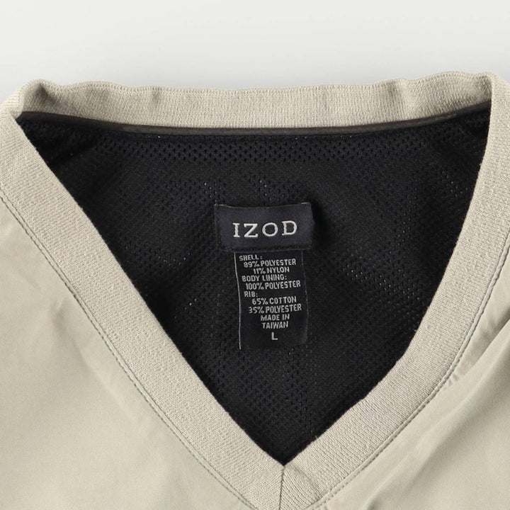 IZOD V-neck warm-up vest, men's size L polyester Khaki type beige Vintage Second Hand