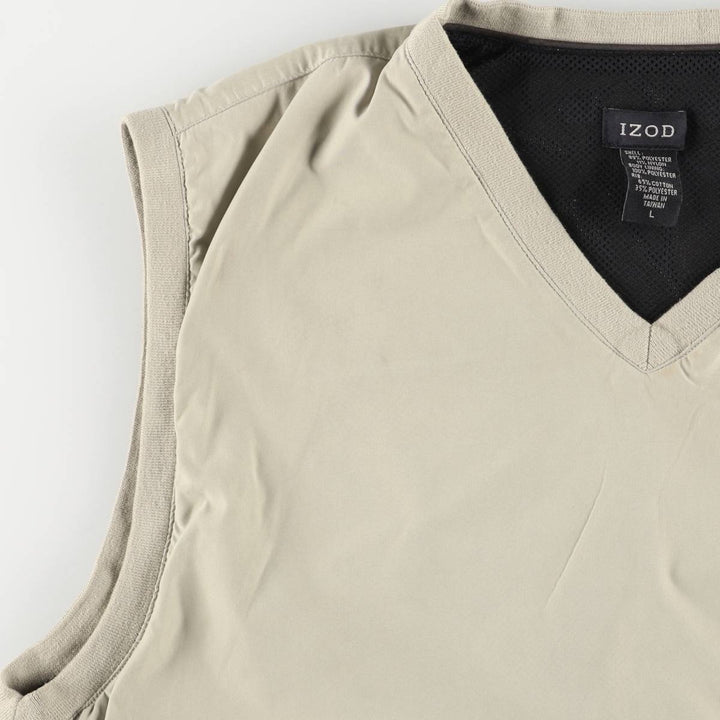 IZOD V-neck warm-up vest, men's size L polyester Khaki type beige Vintage Second Hand