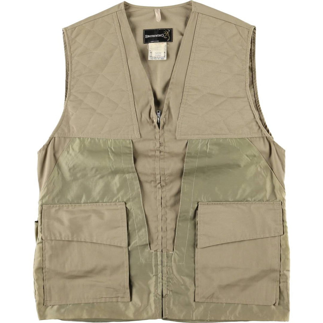Vintage 1980'S Browning hunting vest, made in the USA, size M, men's polyester Khaki type beige Vintage Second Hand