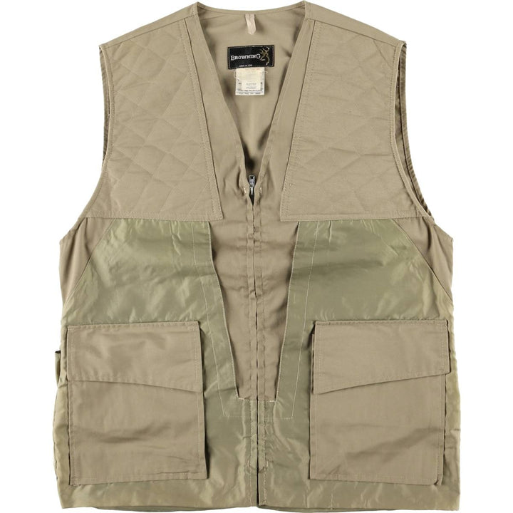 Vintage 1980'S Browning hunting vest, made in the USA, size M, men's polyester Khaki type beige Vintage Second Hand
