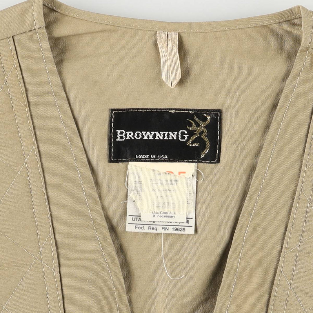 Vintage 1980'S Browning hunting vest, made in the USA, size M, men's polyester Khaki type beige Vintage Second Hand