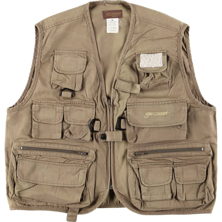FLUEGER Fishing Vest, Men's Size M cotton Khaki type brown Vintage Second Hand