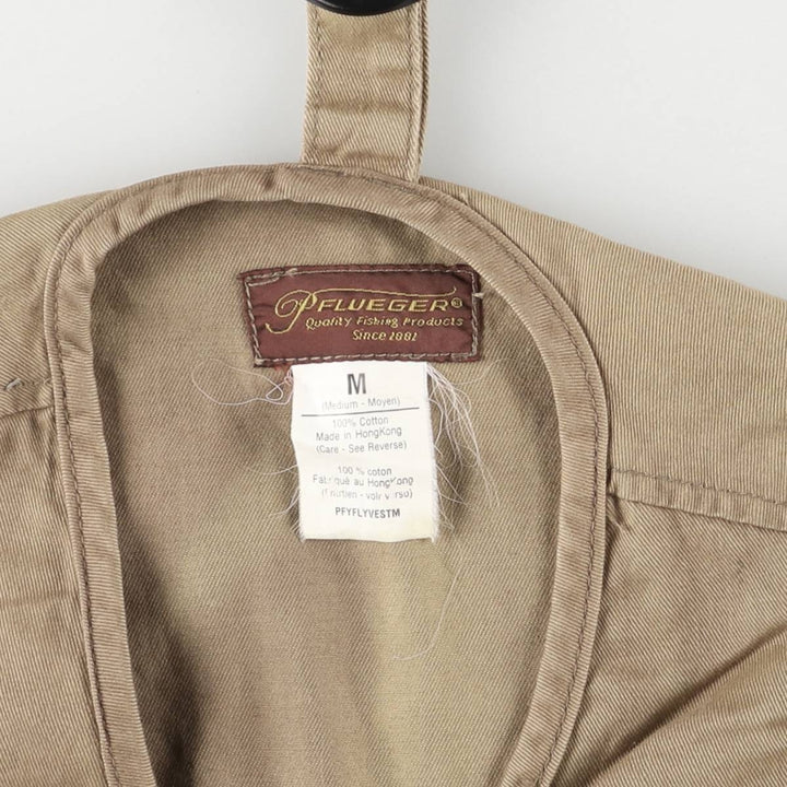 FLUEGER Fishing Vest, Men's Size M cotton Khaki type brown Vintage Second Hand