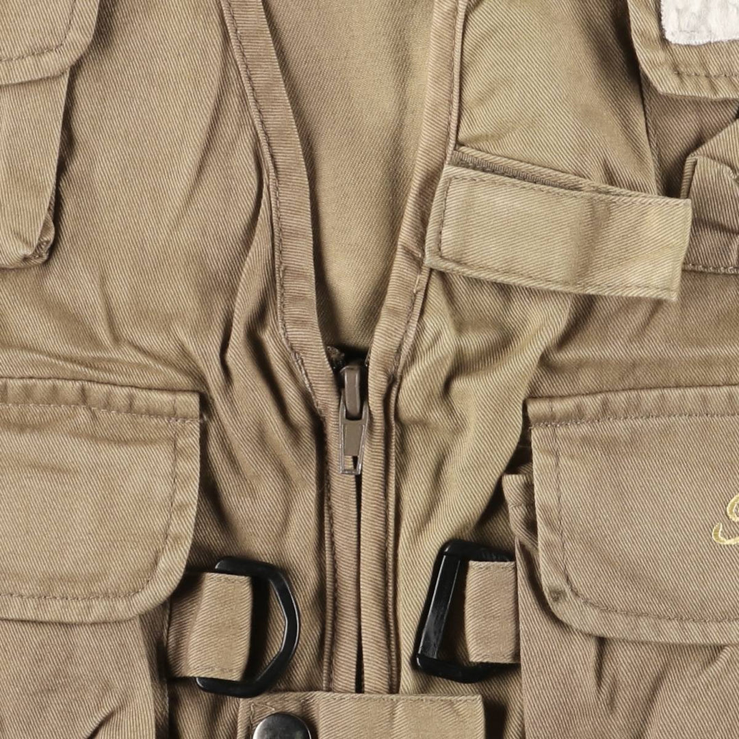 FLUEGER Fishing Vest, Men's Size M cotton Khaki type brown Vintage Second Hand