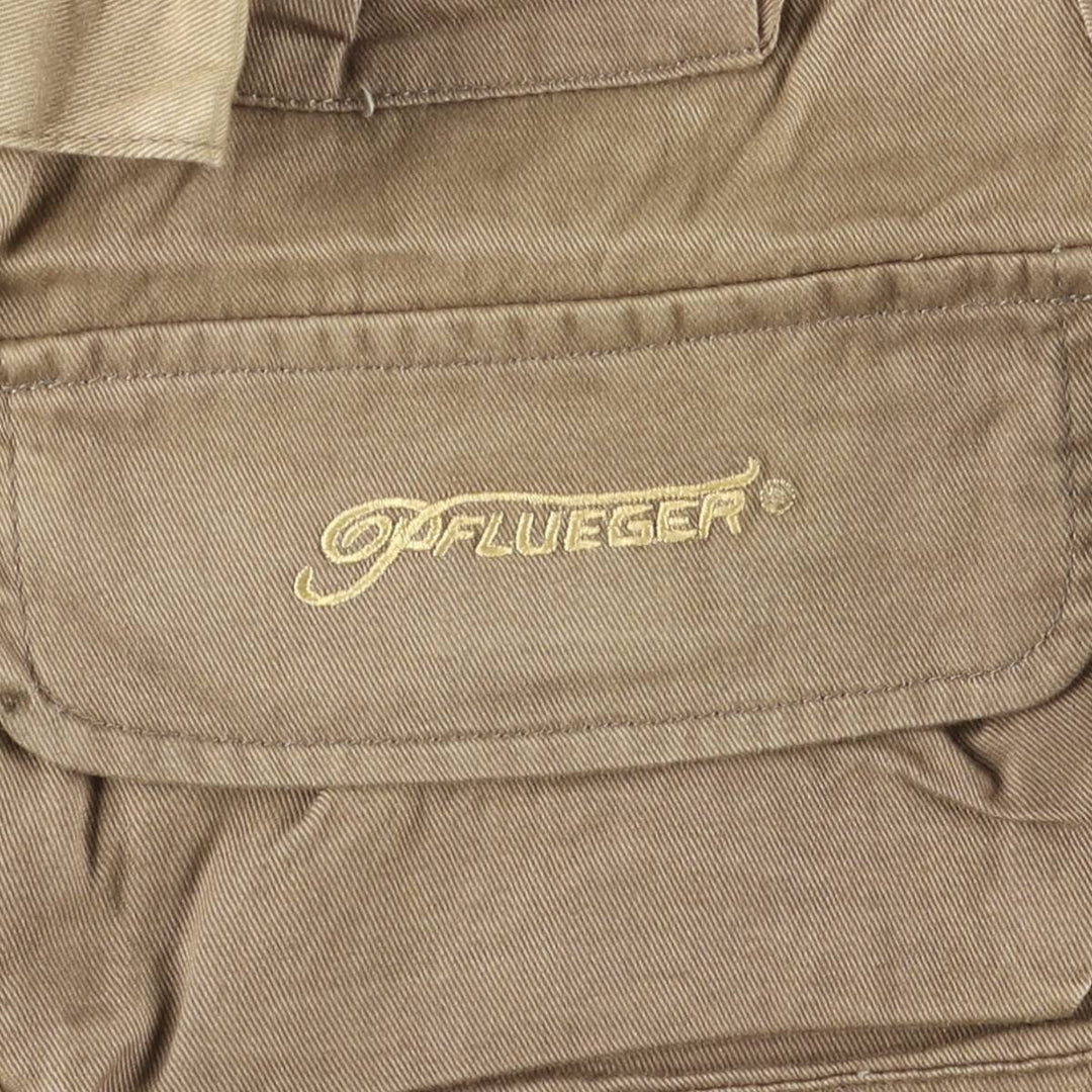 FLUEGER Fishing Vest, Men's Size M cotton Khaki type brown Vintage Second Hand
