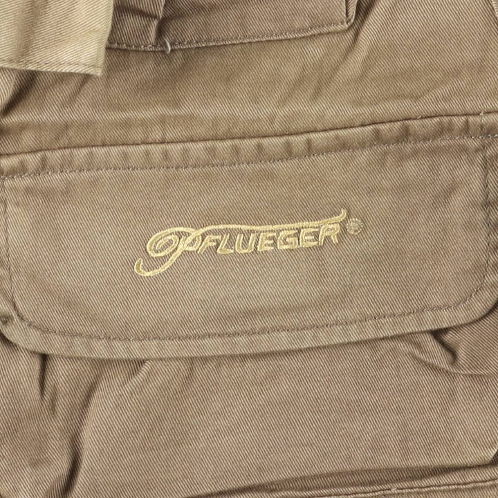 FLUEGER Fishing Vest, Men's Size M cotton Khaki type brown Vintage Second Hand