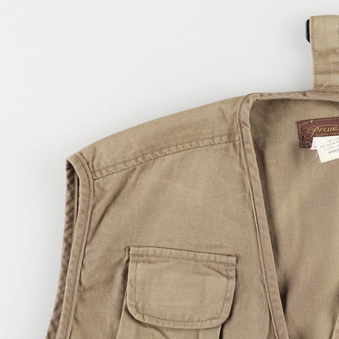 FLUEGER Fishing Vest, Men's Size M cotton Khaki type brown Vintage Second Hand