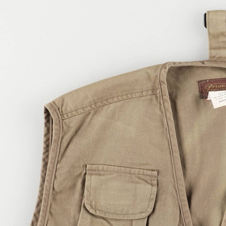 FLUEGER Fishing Vest, Men's Size M cotton Khaki type brown Vintage Second Hand