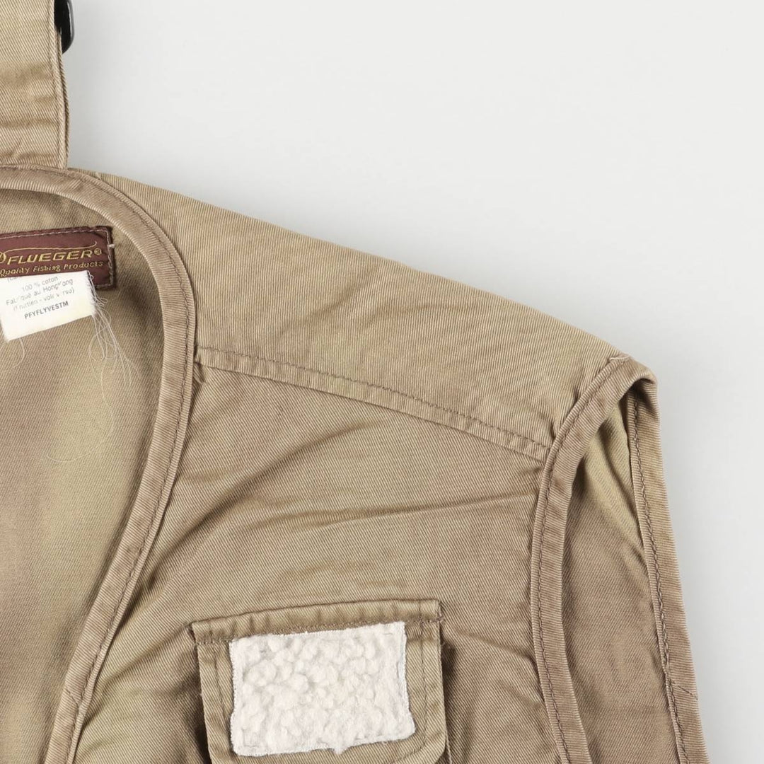 FLUEGER Fishing Vest, Men's Size M cotton Khaki type brown Vintage Second Hand
