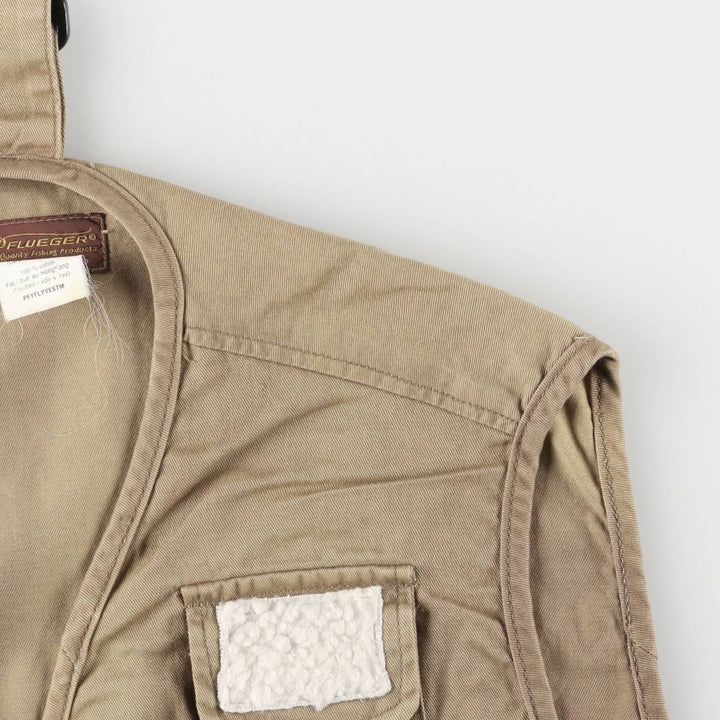 FLUEGER Fishing Vest, Men's Size M cotton Khaki type brown Vintage Second Hand