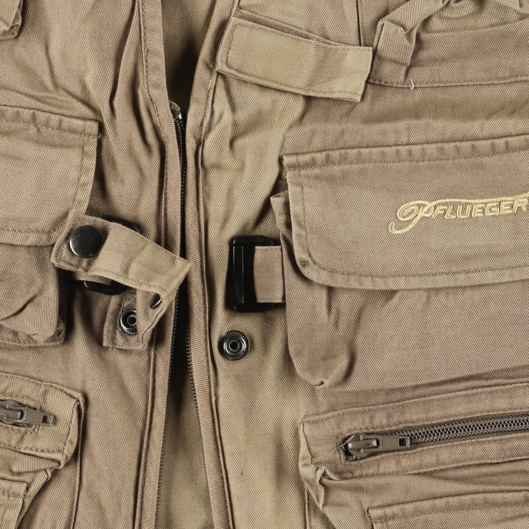 FLUEGER Fishing Vest, Men's Size M cotton Khaki type brown Vintage Second Hand