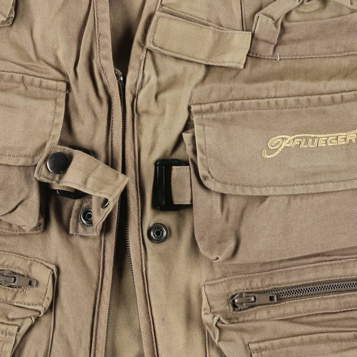 FLUEGER Fishing Vest, Men's Size M cotton Khaki type brown Vintage Second Hand