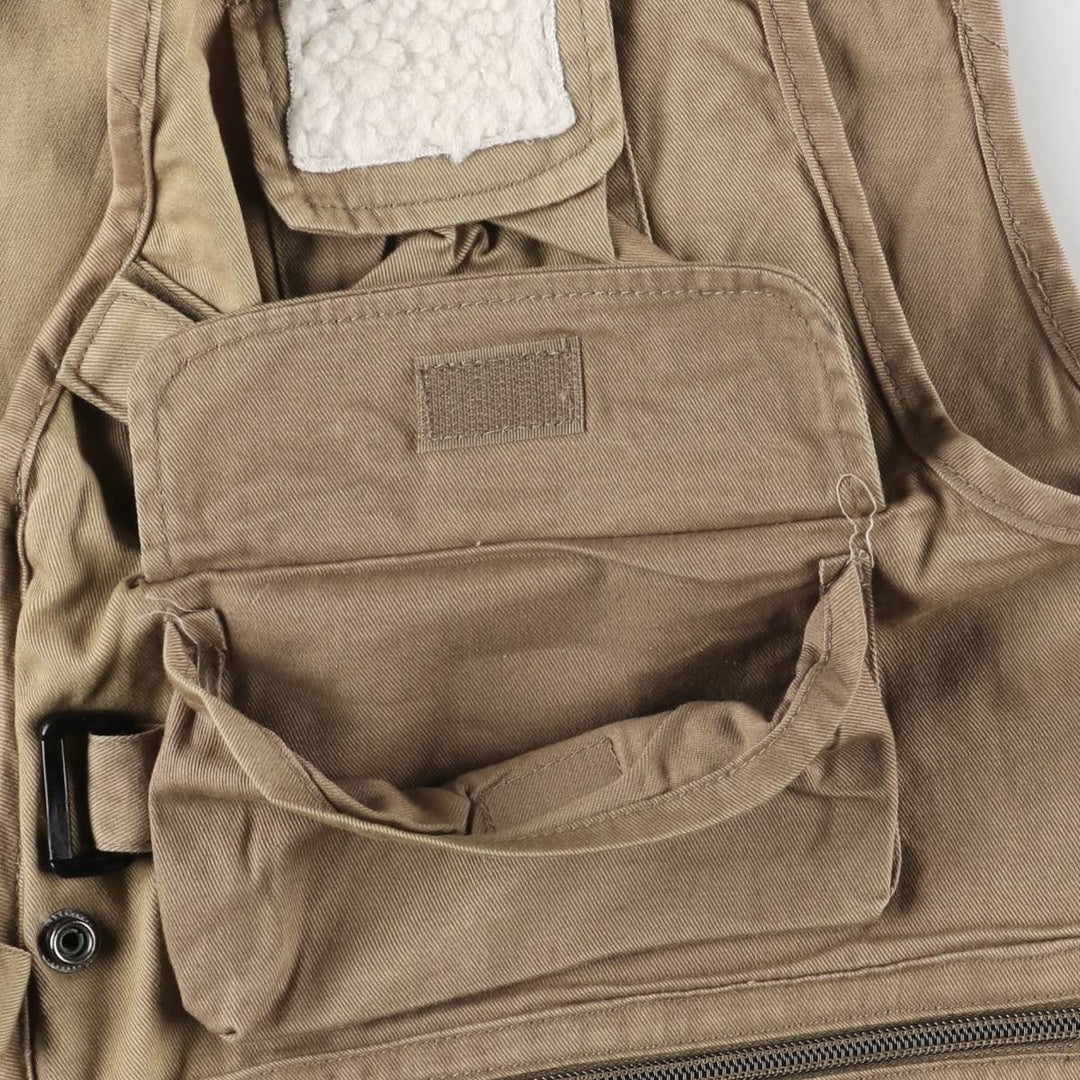 FLUEGER Fishing Vest, Men's Size M cotton Khaki type brown Vintage Second Hand