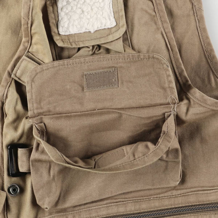 FLUEGER Fishing Vest, Men's Size M cotton Khaki type brown Vintage Second Hand