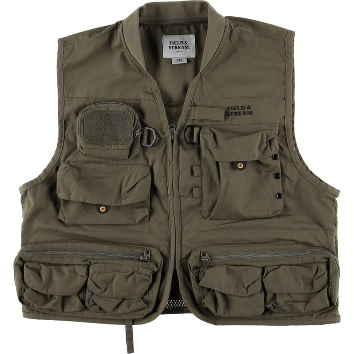 FIELD and STREAM Fishing Vest, Men's M size polyester Khaki type brown Vintage Second Hand