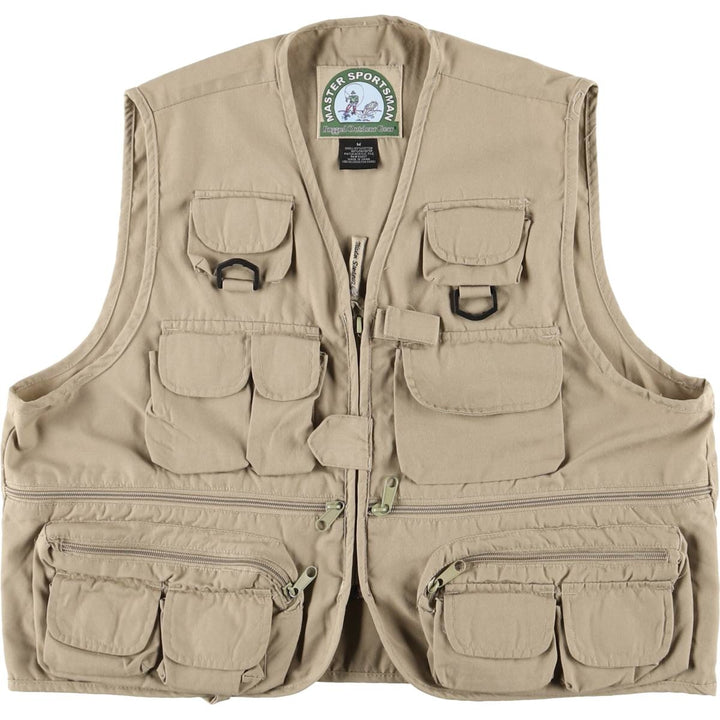 90'S MASTER SPORTSMAN Vintage Fishing Vest, Men's Size M cotton Beige type Vintage Second Hand